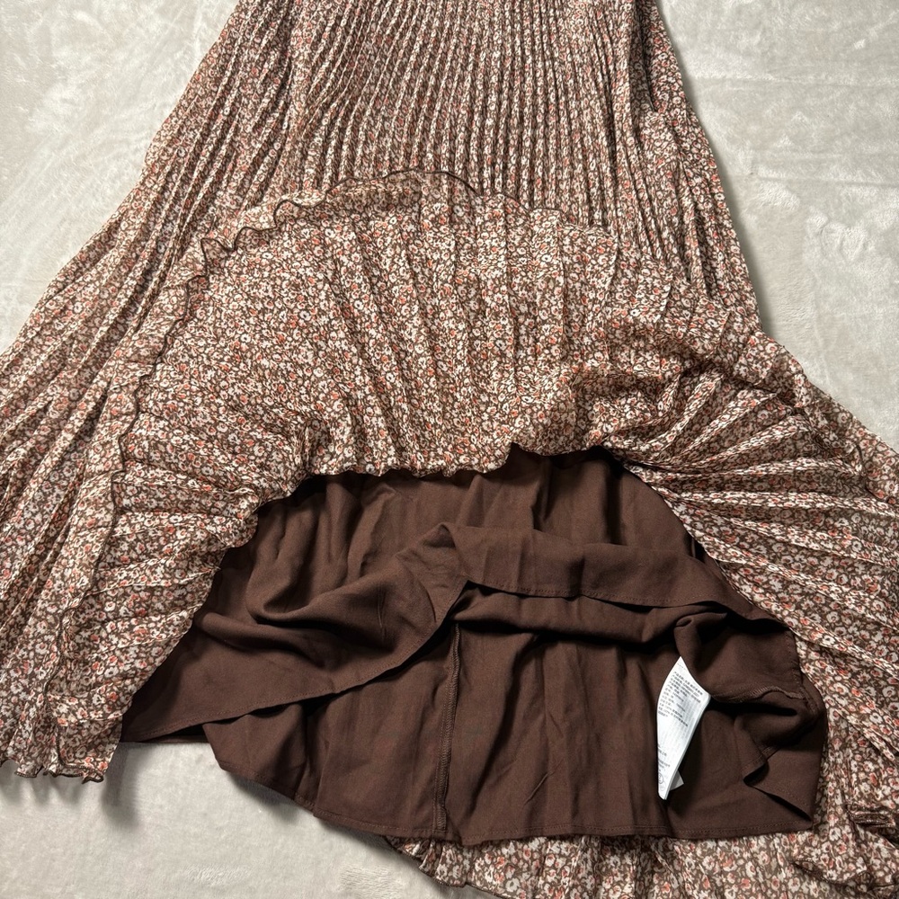 Abercrombie & Fitch Petite Floral Pleated Midi Skirt Brown Size M NWT - Picture 6 of 13